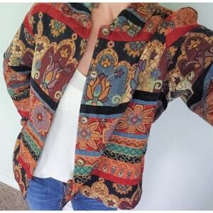 Parisian Works Vintage Tapestry Jacket Womens L Long Sleeve Colorful Boho Artsy